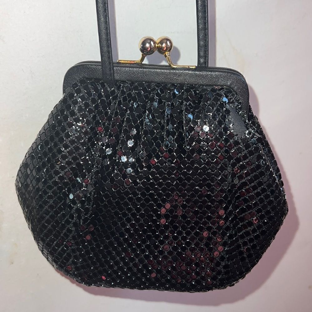 WHITING & DAVIS Black KissLock Glomesh Crossbody Purse